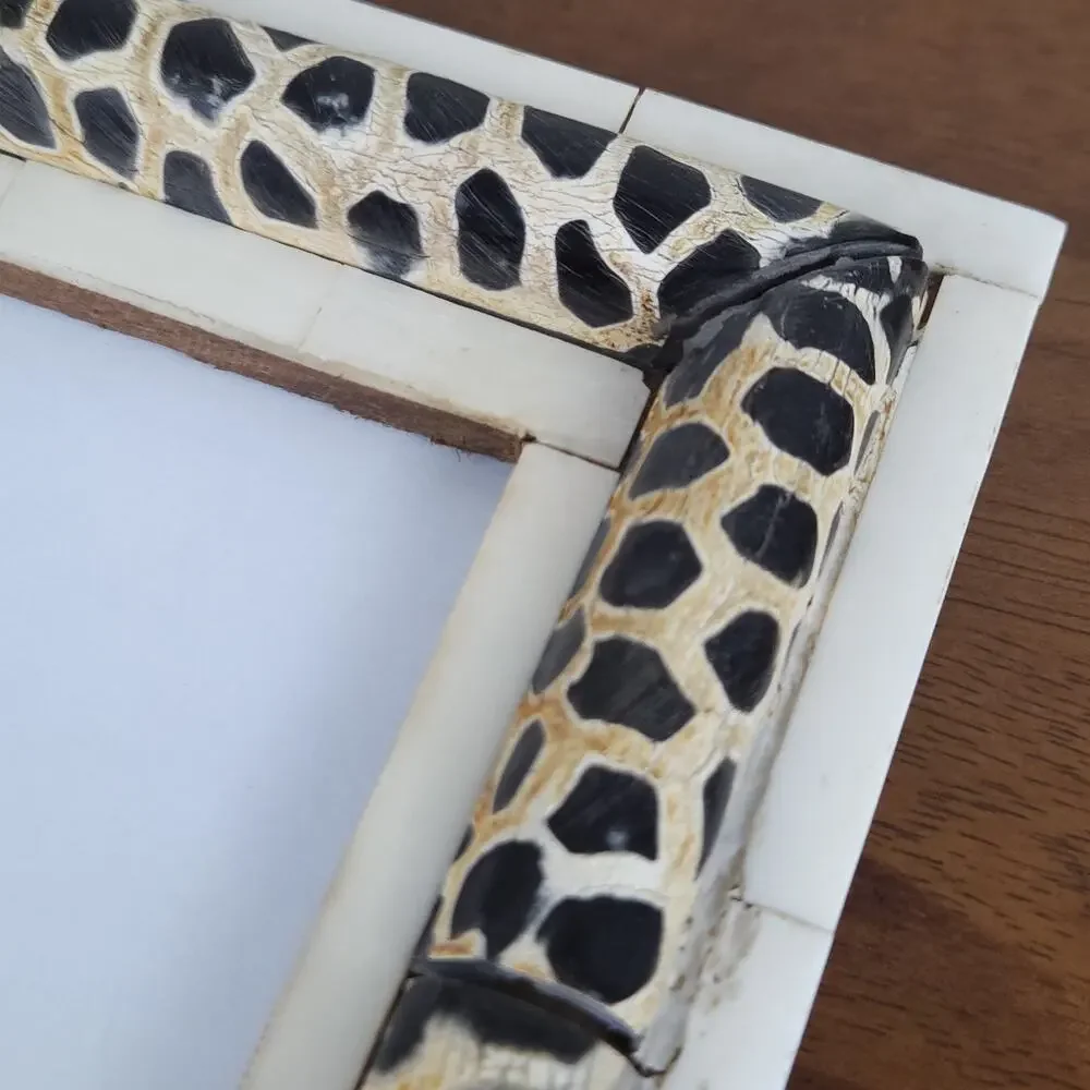 Handcrafted Bone Inlay Picture Frame Giraffe Safari Boho Eclectic Organic 4x6
